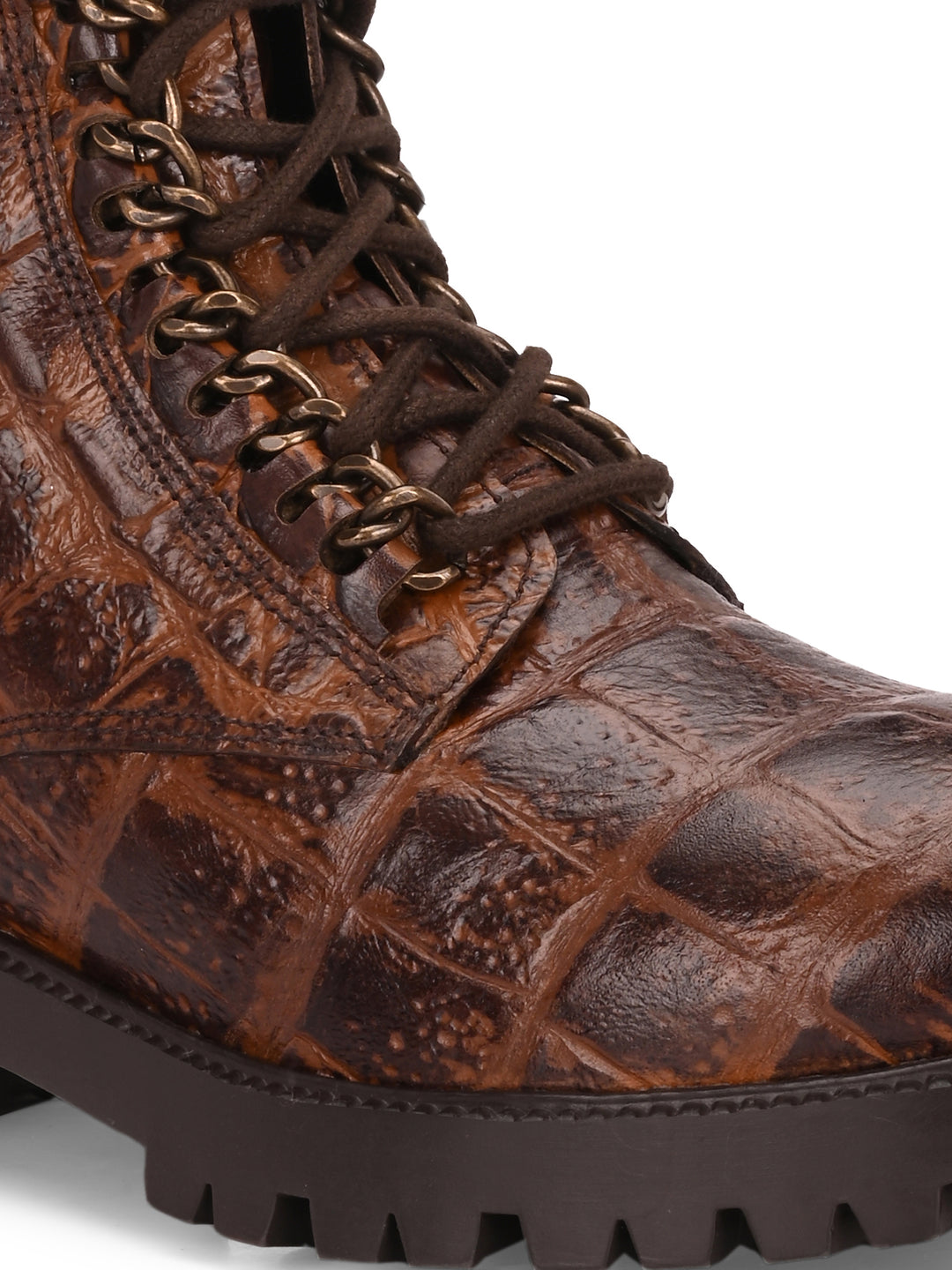 Carlo Romano brown color premium crocodile printed leather ankle boot for women