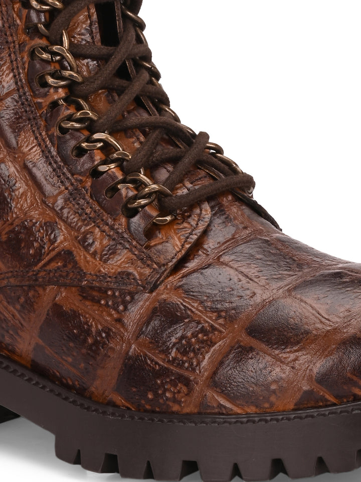 Carlo Romano brown color premium crocodile printed leather ankle boot for women