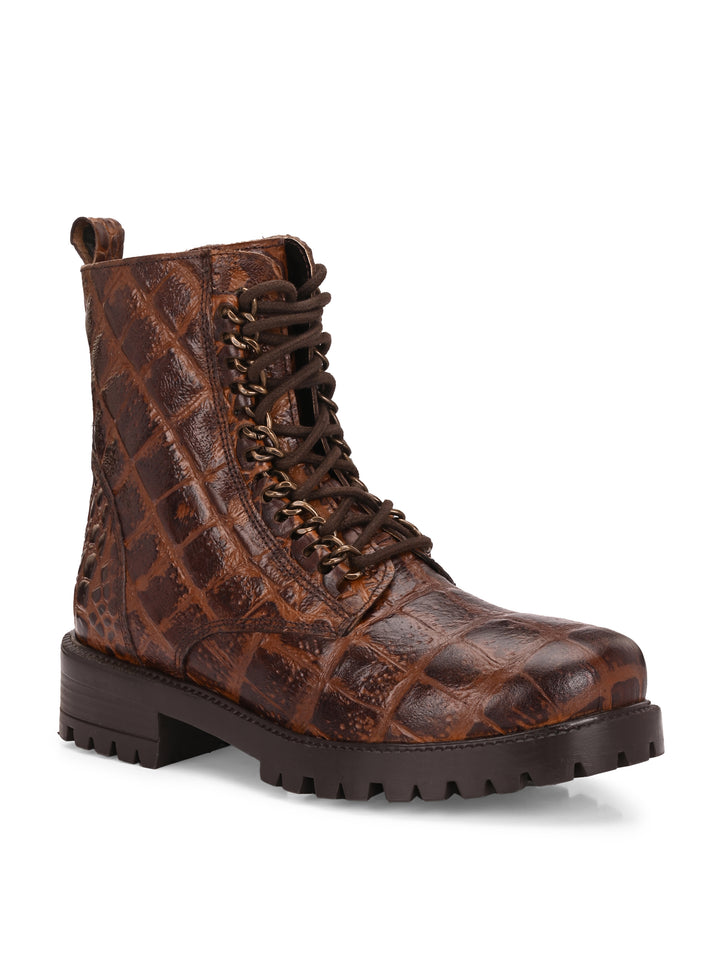 Carlo Romano brown color premium crocodile printed leather ankle boot for women