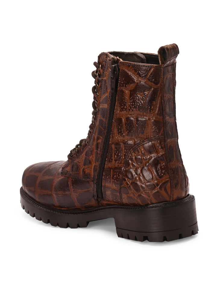 Carlo Romano brown color premium crocodile printed leather ankle boot for women