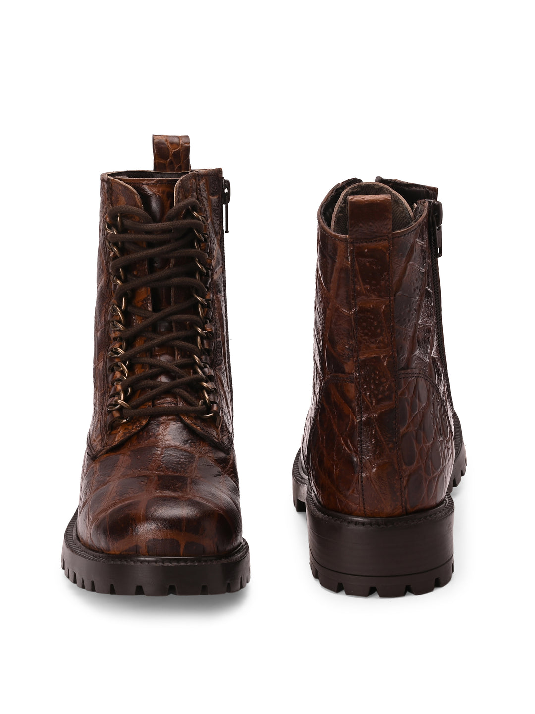 Carlo Romano brown color premium crocodile printed leather ankle boot for women