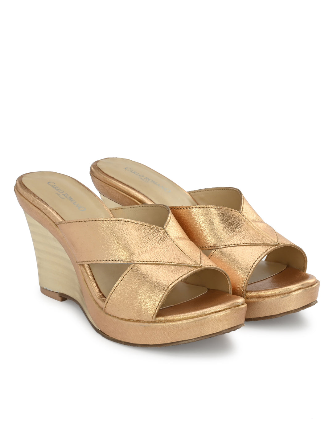 Women's Genuine Gold Metallic Leather Stylish Light Weight High Platform Heel Sandal / Premium Collection