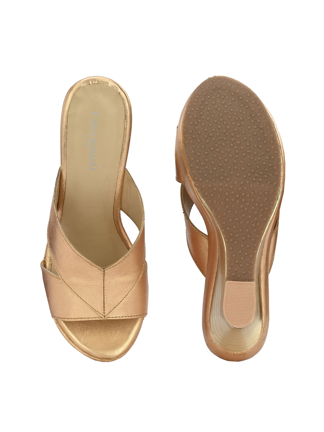 Women's Genuine Gold Metallic Leather Stylish Light Weight High Platform Heel Sandal / Premium Collection