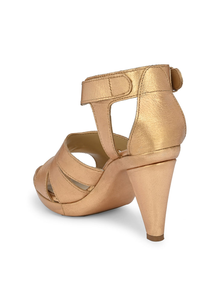 Women's Genuine Metallic Leather Stylish High Heel Sandal / Premium Collection