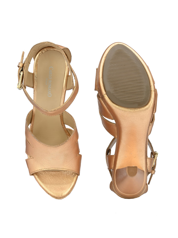 Women's Genuine Metallic Leather Stylish High Heel Sandal / Premium Collection