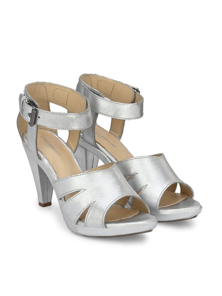 Women's Genuine Metallic Leather Stylish High Heel Sandal / Premium Collection