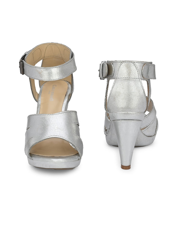 Women's Genuine Metallic Leather Stylish High Heel Sandal / Premium Collection