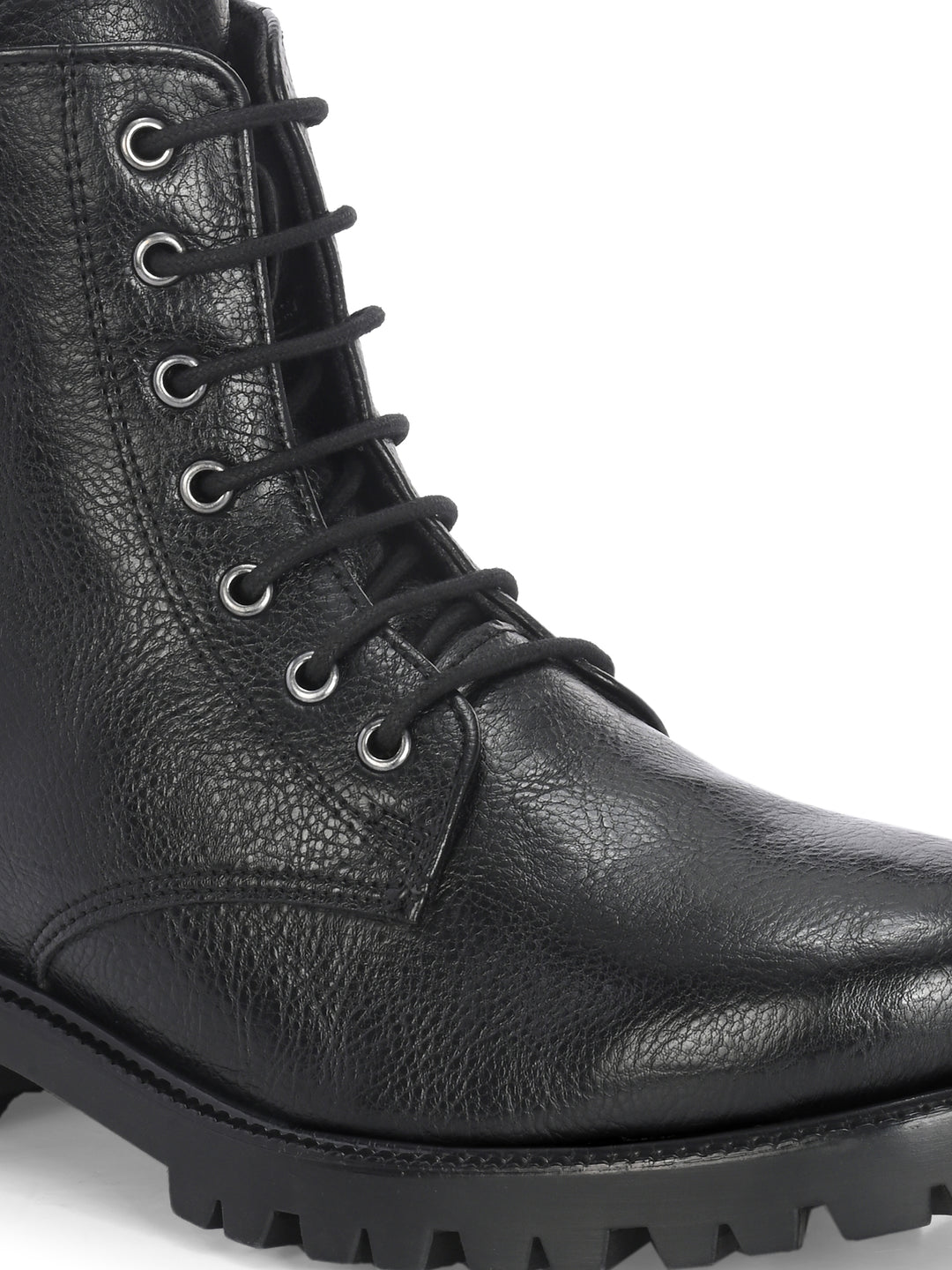 CARLO ROMANO BY WASAN BLACK  COLOR  VEGAN  LEATHER LACE-UP WITH ZIP ANKLE BOOTS FOR WOMEN