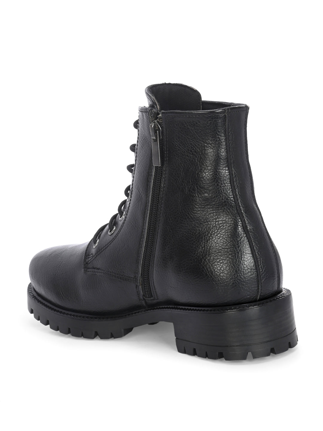 CARLO ROMANO BY WASAN BLACK  COLOR  VEGAN  LEATHER LACE-UP WITH ZIP ANKLE BOOTS FOR WOMEN