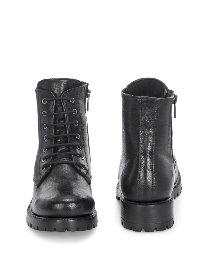 CARLO ROMANO BY WASAN BLACK  COLOR  VEGAN  LEATHER LACE-UP WITH ZIP ANKLE BOOTS FOR WOMEN