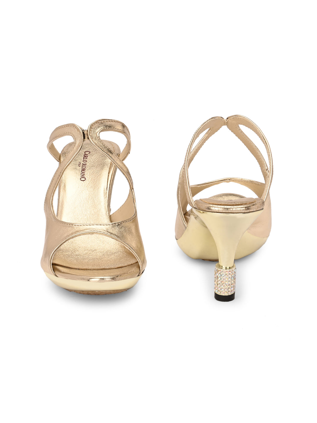 CARLO ROMANO BY WASAN GOLD COLOR VEGAN LEATHER WOMEN'S STYLISH HIGH HEEL SANDAL