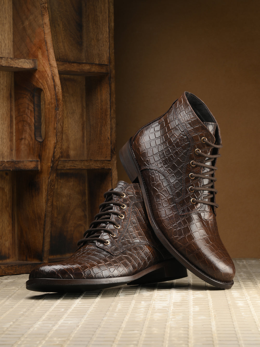 CARLO ROMANO BROWN COLOR PREMIUM RANGE ITALIAN CROCODILE PRINTED LEATHER BOOT FOR MEN