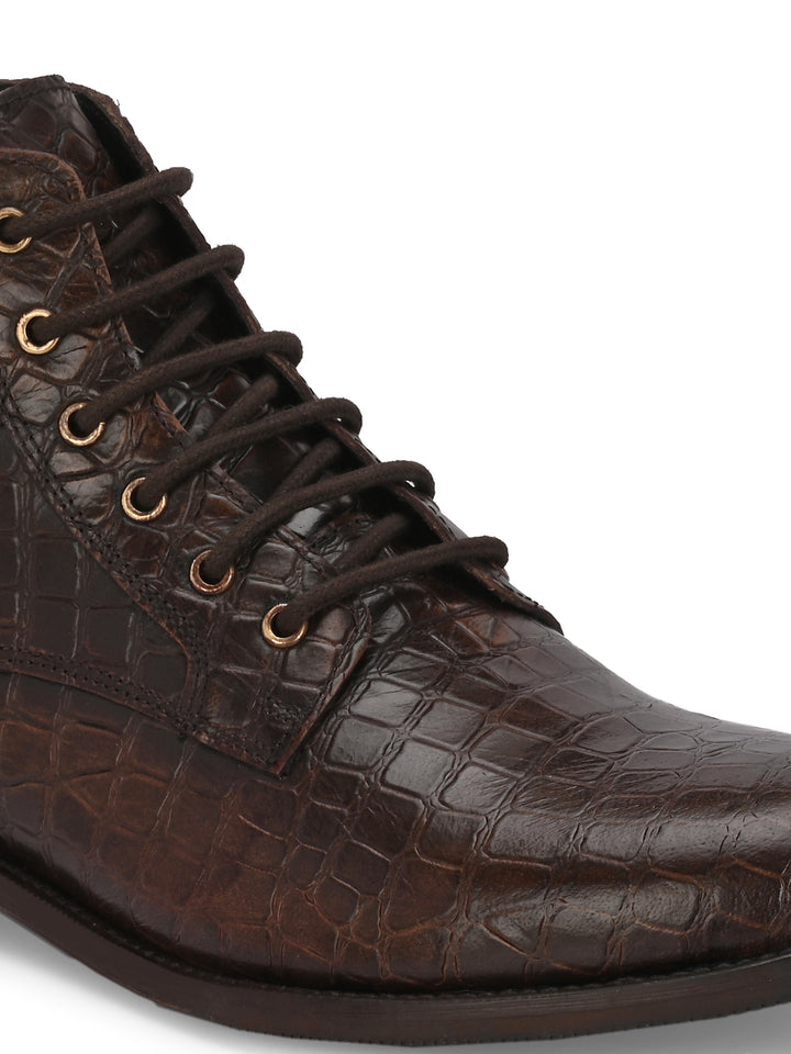 CARLO ROMANO BROWN COLOR PREMIUM RANGE ITALIAN CROCODILE PRINTED LEATHER BOOT FOR MEN