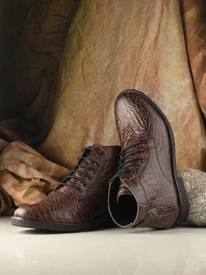 CARLO ROMANO TAN COLOR PREMIUM ITALIAN RANGE CROCO PRINTED LEATHER BOOT FOR MEN