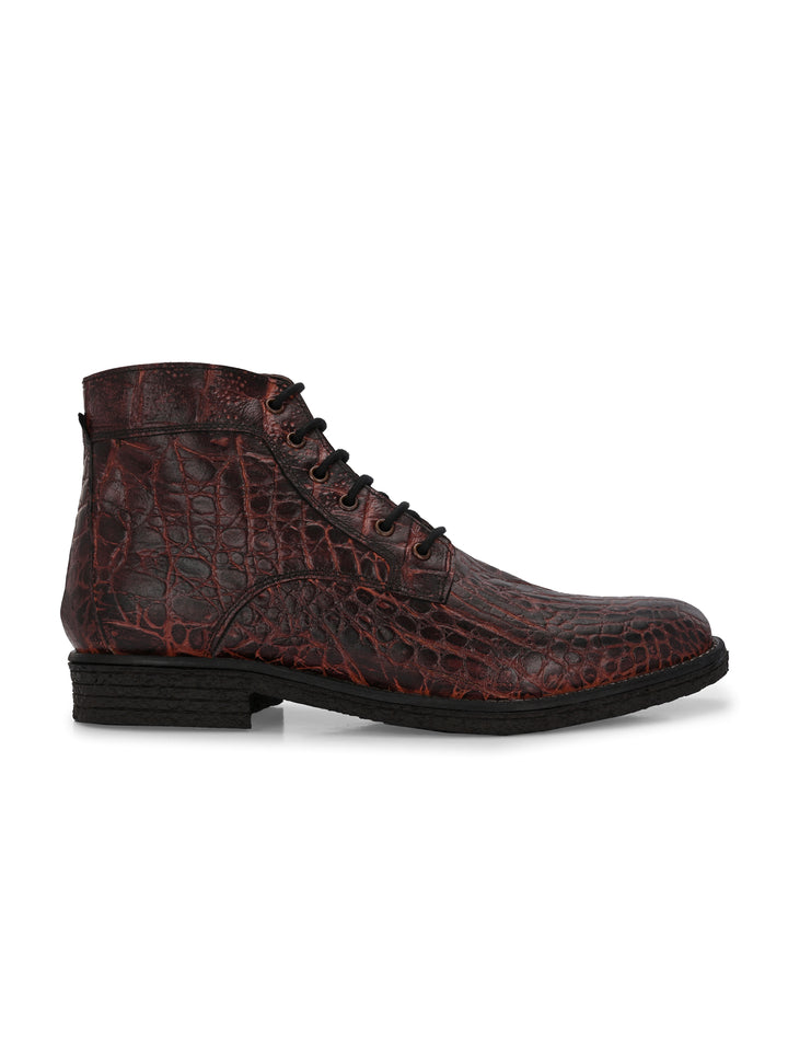 CARLO ROMANO TAN COLOR PREMIUM ITALIAN RANGE CROCO PRINTED LEATHER BOOT FOR MEN