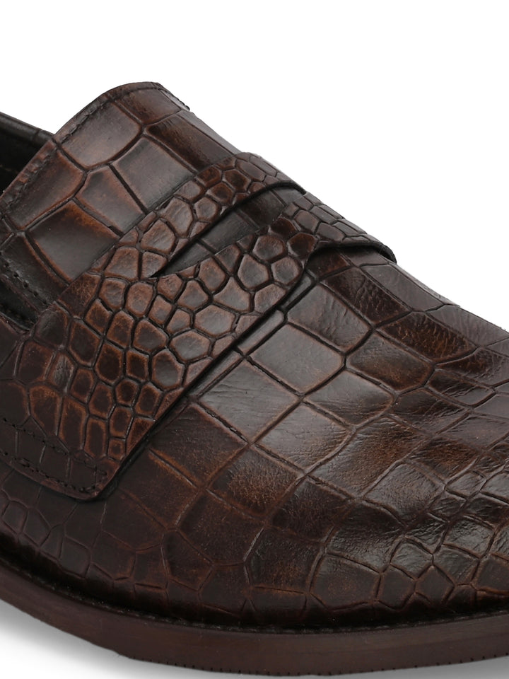 CARLO ROMANO BROWN COLOR PREMIUM RANGE ITALIAN CROCODILE PRINTED LEATHER MOCCASIN SHOE FOR MEN