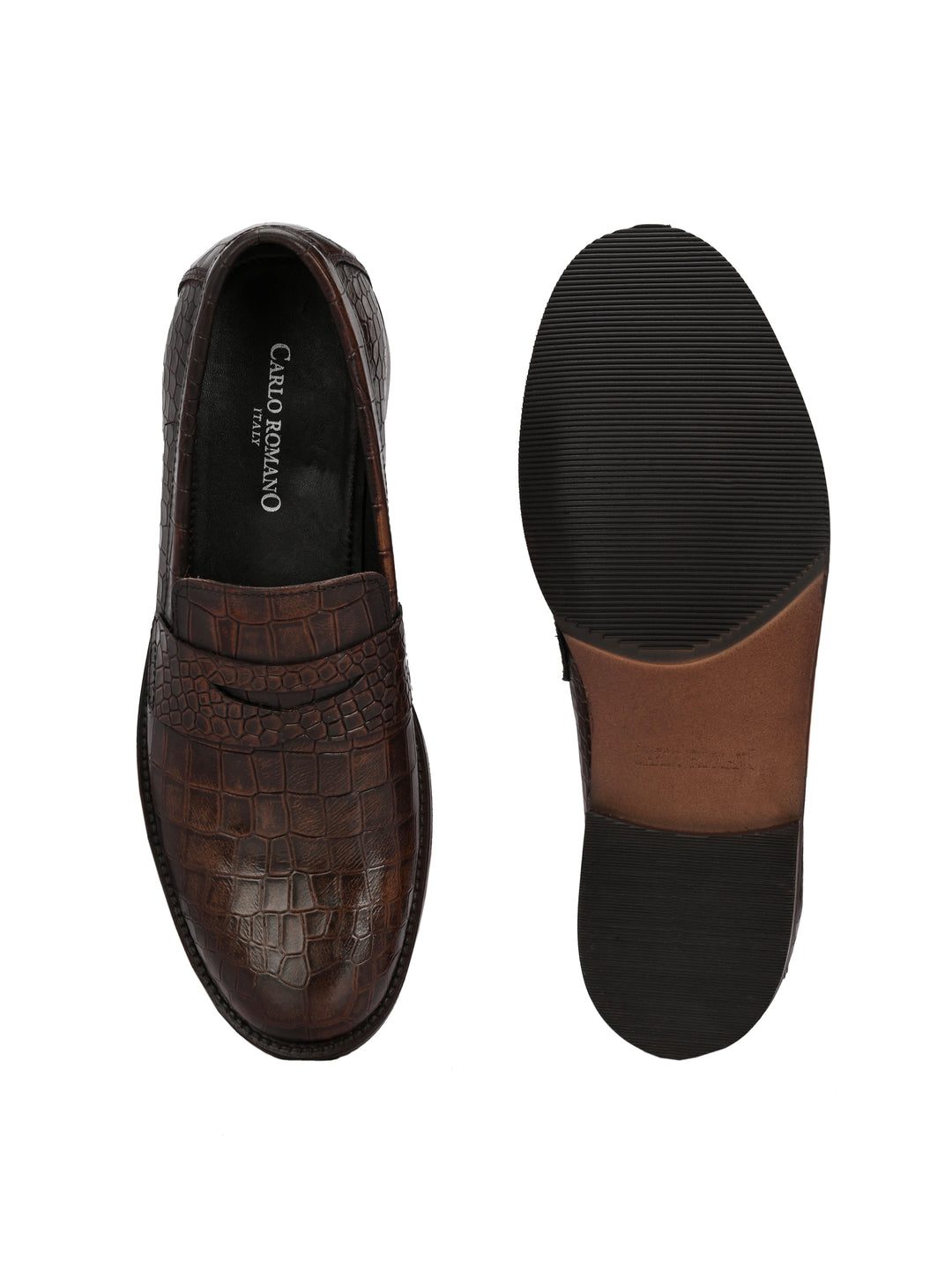 CARLO ROMANO BROWN COLOR PREMIUM RANGE ITALIAN CROCODILE PRINTED LEATHER MOCCASIN SHOE FOR MEN