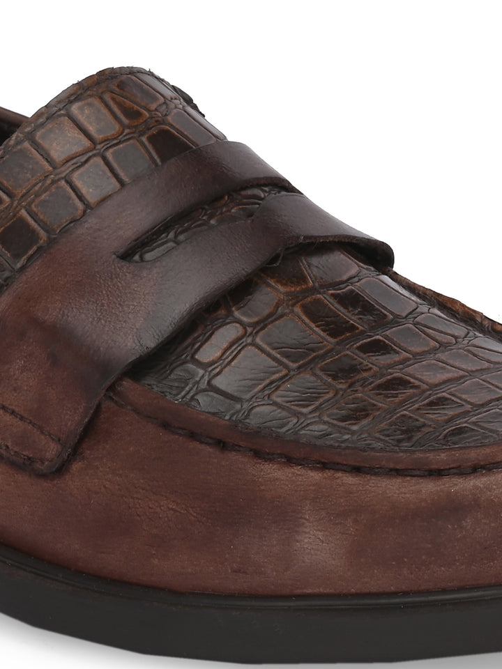CARLO ROMANO PREMIUM CROCODILE PRINTED LEATHER MOCCASIN SHOES FOR MEN
