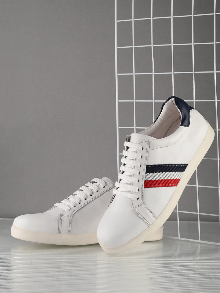 CARLO ROMANO WHITE COLOR LACE UP LEATHER SNEAKER CASUAL SHOE FOR MEN