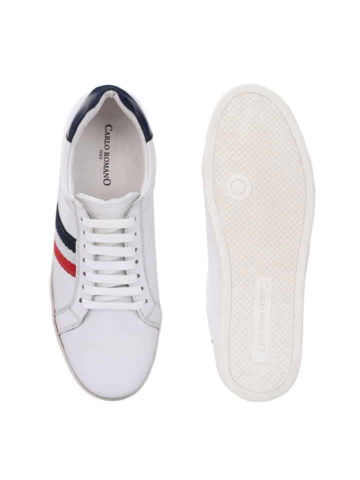 CARLO ROMANO WHITE COLOR LACE UP LEATHER SNEAKER CASUAL SHOE FOR MEN