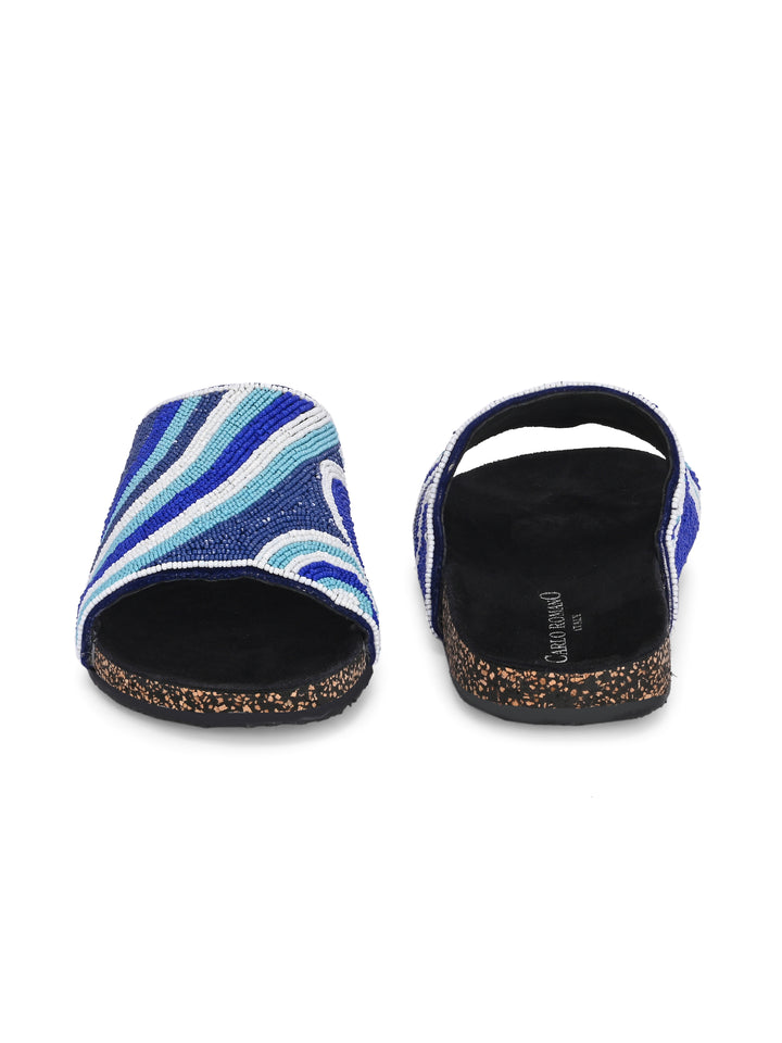 CARLO ROMANO BY WASAN MULTI COLOR EMBROIDERY FASHIONABLE LEATHER SLIPPER  FOR WOMEN