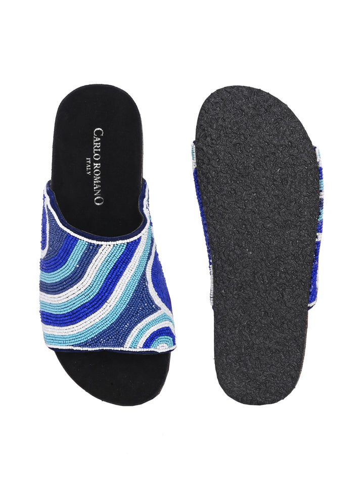 CARLO ROMANO BY WASAN MULTI COLOR EMBROIDERY FASHIONABLE LEATHER SLIPPER  FOR WOMEN