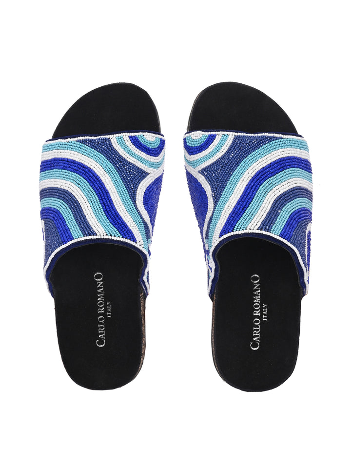 CARLO ROMANO BY WASAN MULTI COLOR EMBROIDERY FASHIONABLE LEATHER SLIPPER  FOR WOMEN