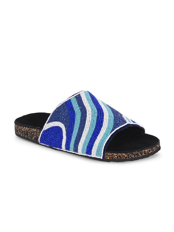 CARLO ROMANO BY WASAN MULTI COLOR EMBROIDERY FASHIONABLE LEATHER SLIPPER  FOR WOMEN