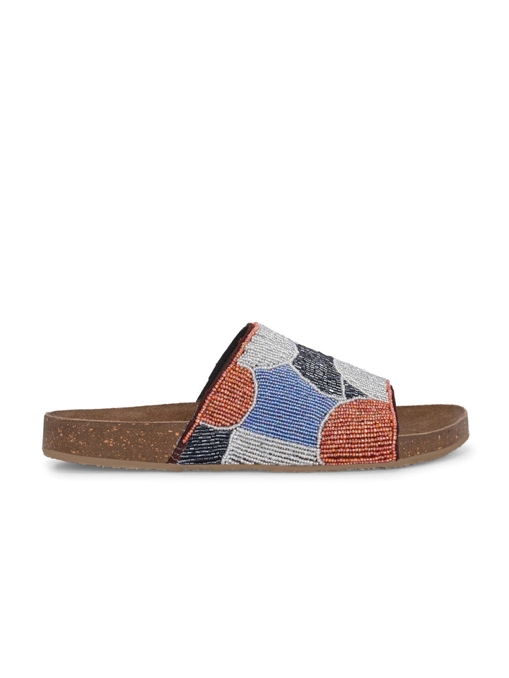 CARLO ROMANO BY WASAN MULTI COLOR EMBROIDERY FASHIONABLE LEATHER SLIPPER  FOR WOMEN