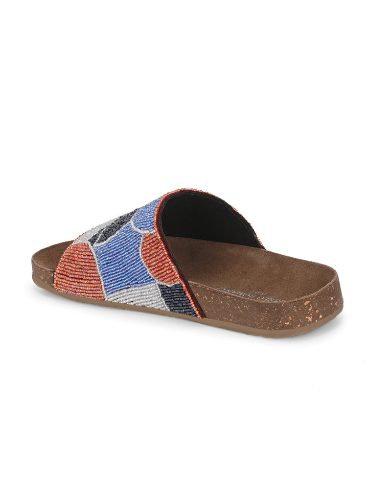 CARLO ROMANO BY WASAN MULTI COLOR EMBROIDERY FASHIONABLE LEATHER SLIPPER  FOR WOMEN