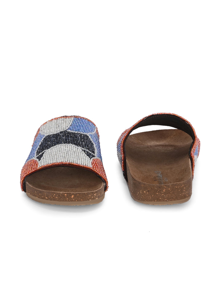 CARLO ROMANO BY WASAN MULTI COLOR EMBROIDERY FASHIONABLE LEATHER SLIPPER  FOR WOMEN