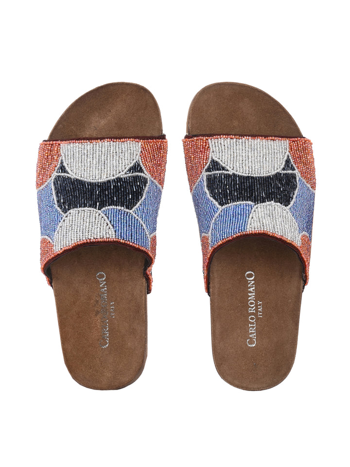 CARLO ROMANO BY WASAN MULTI COLOR EMBROIDERY FASHIONABLE LEATHER SLIPPER  FOR WOMEN