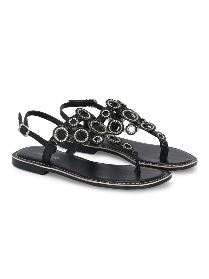 CARLO ROMANO GENUINE LEATHER FLAT STYLISH SANDAL FOR WOMEN