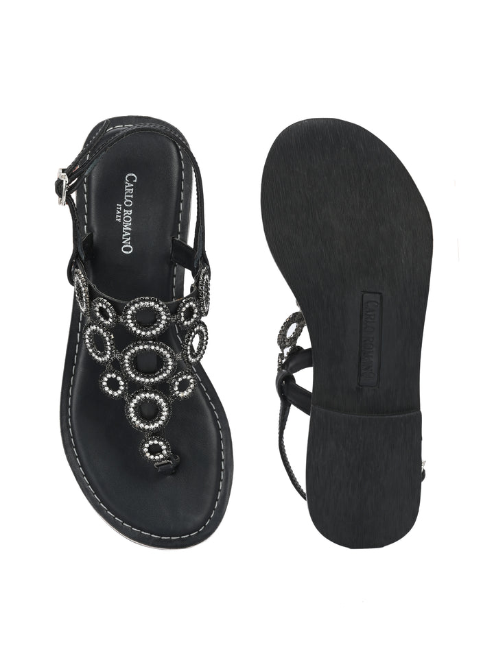 CARLO ROMANO GENUINE LEATHER FLAT STYLISH SANDAL FOR WOMEN