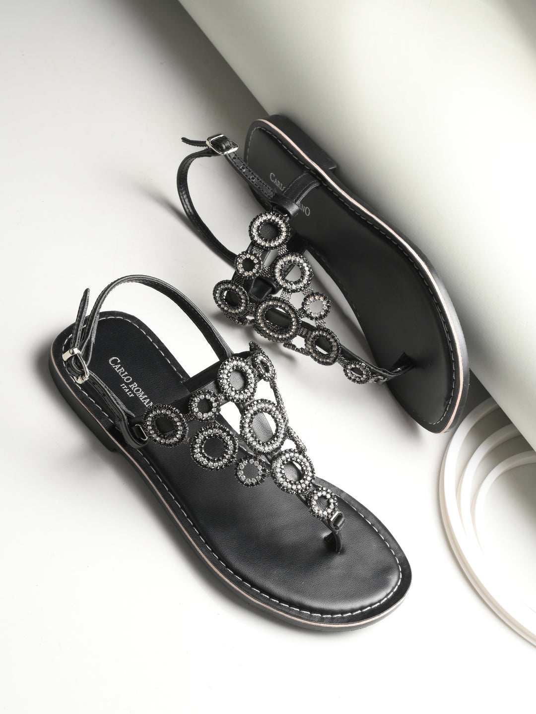 CARLO ROMANO GENUINE LEATHER FLAT STYLISH SANDAL FOR WOMEN