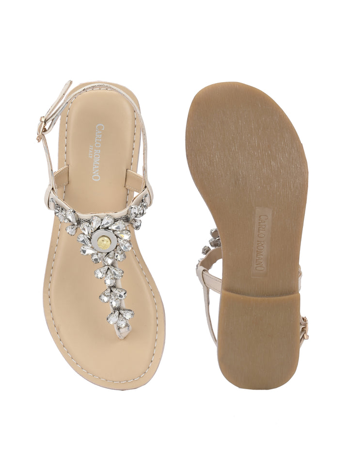 CARLO ROMANO GENUINE LEATHER FLAT STYLISH SANDAL FOR WOMEN