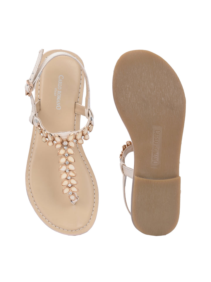 CARLO ROMANO GENUINE LEATHER FLAT STYLISH SANDAL FOR WOMEN