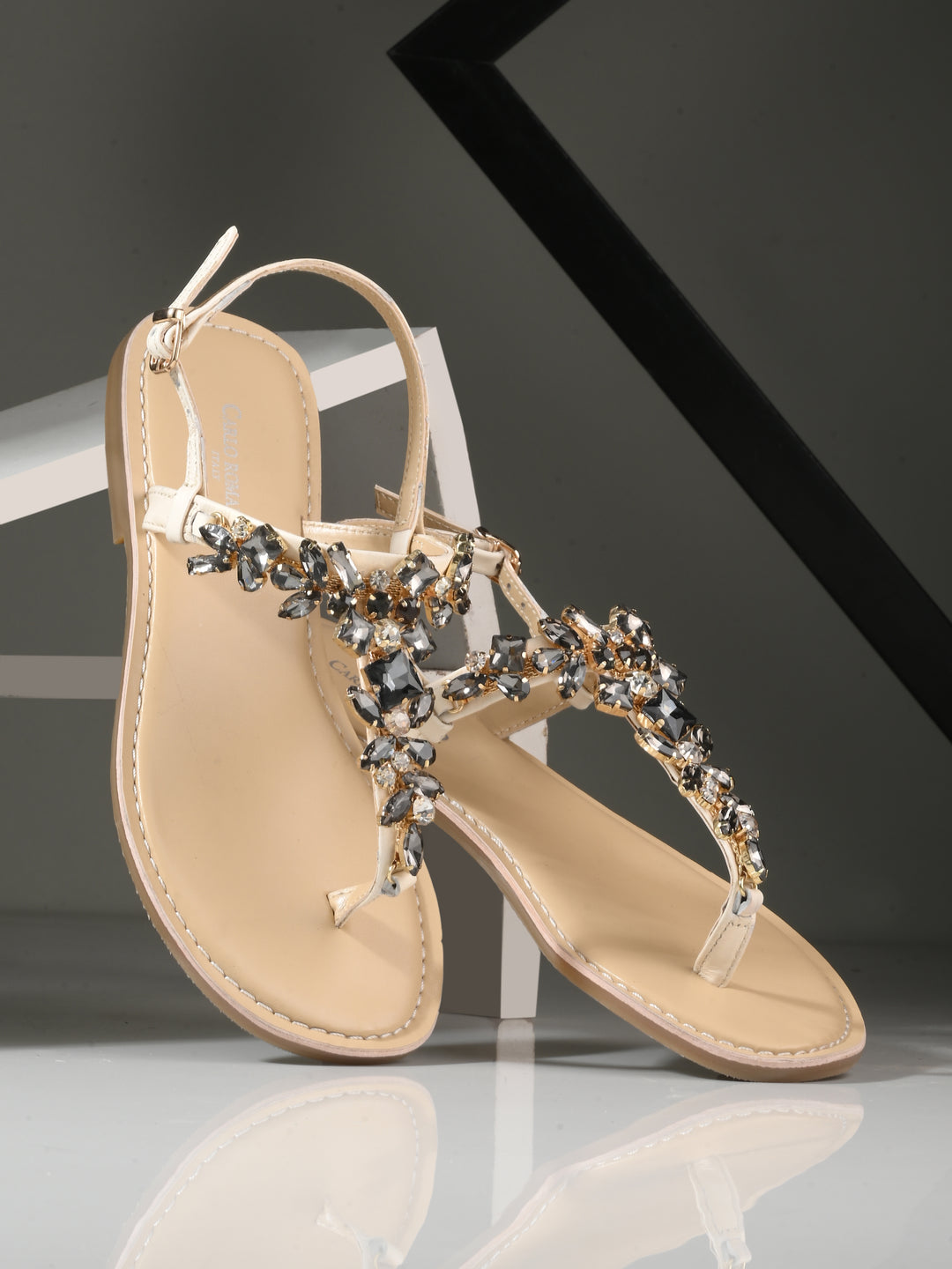 CARLO ROMANO GENUINE LEATHER FLAT STYLISH SANDAL FOR WOMEN