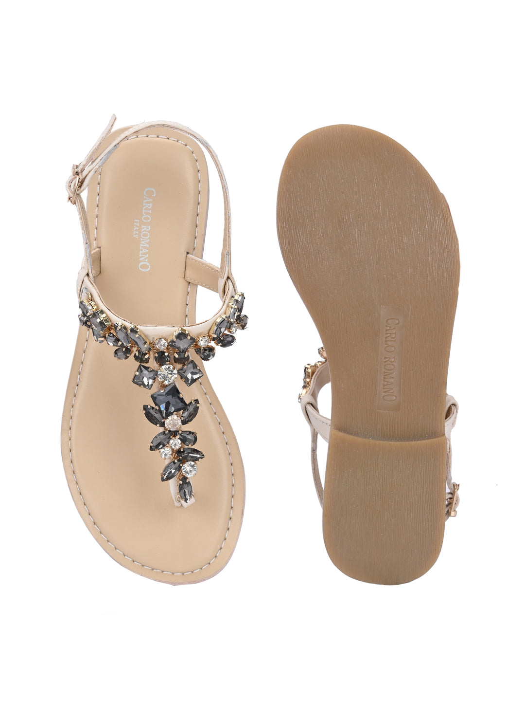 CARLO ROMANO GENUINE LEATHER FLAT STYLISH SANDAL FOR WOMEN