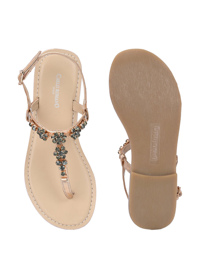 CARLO ROMANO GENUINE LEATHER FLAT STYLISH SANDAL FOR WOMEN