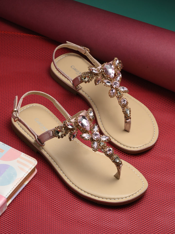 CARLO ROMANO GENUINE LEATHER FLAT STYLISH SANDAL FOR WOMEN