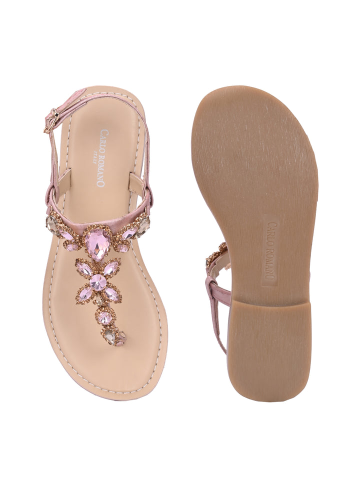 CARLO ROMANO GENUINE LEATHER FLAT STYLISH SANDAL FOR WOMEN