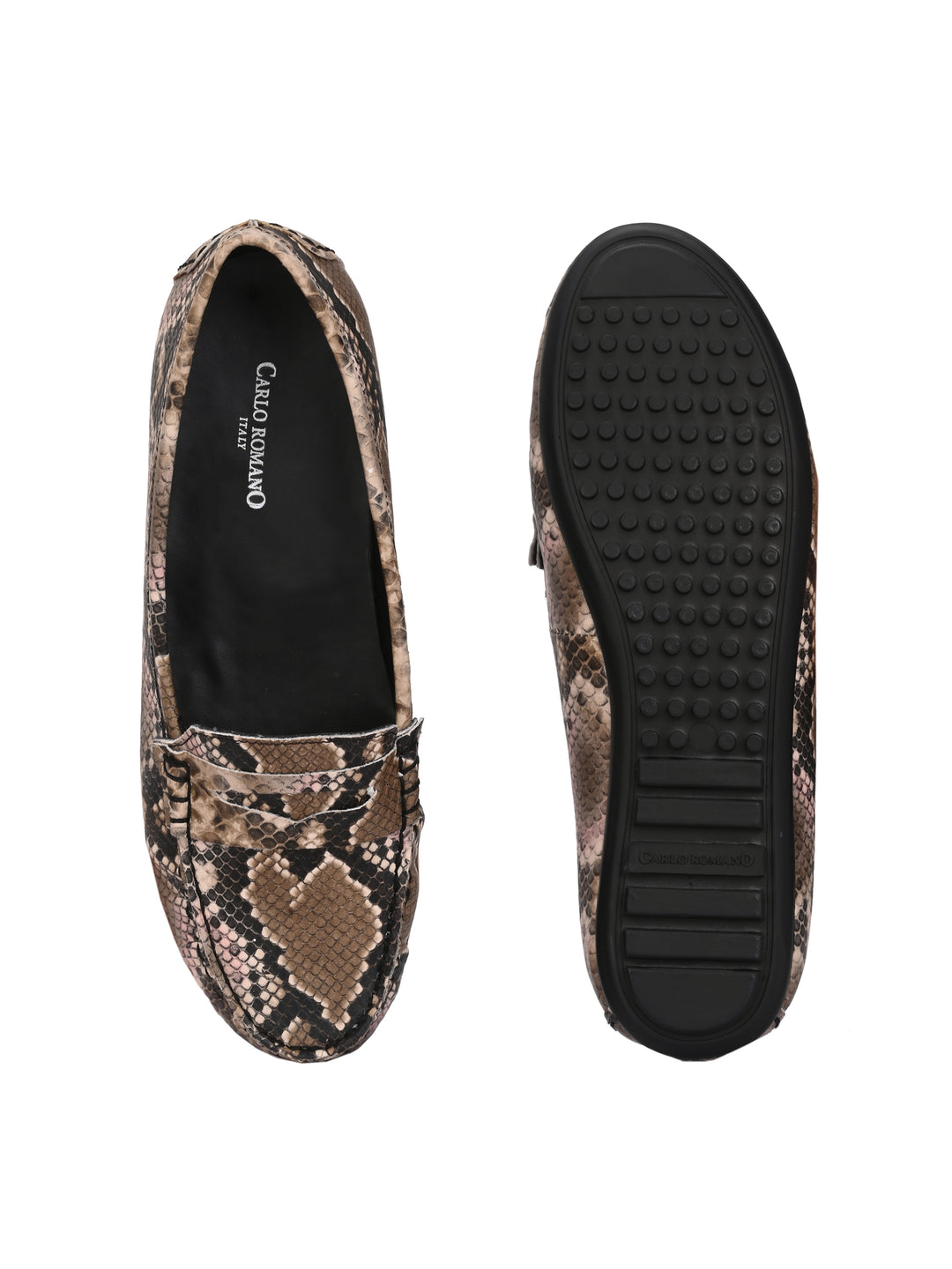 CARLO ROMANO BY WASAN MULTI COLOR VEGAN LEATHER SNAKE PRINT MOCCASIN FOR WOMEN