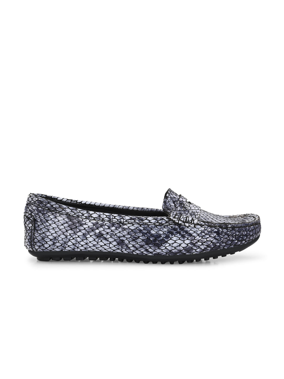 CARLO ROMANO BLACK COLOR SUPER COMFORTABLE SNAKE PRINTED LOAFER SHOES FOR WOMEN