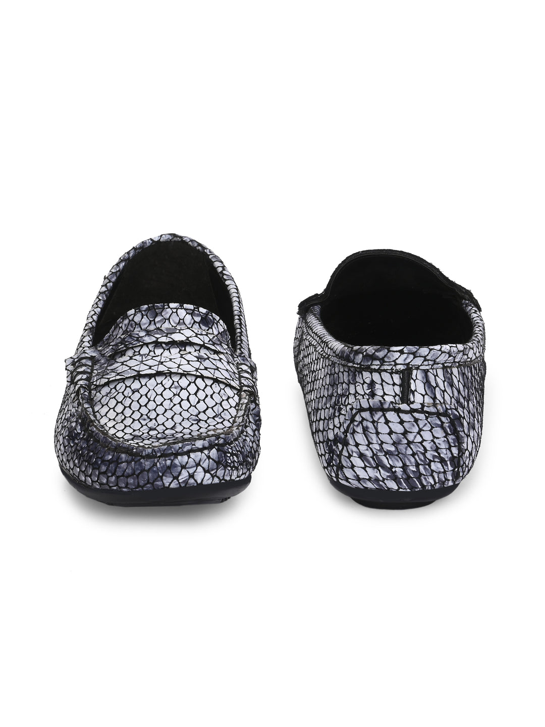 CARLO ROMANO BLACK COLOR SUPER COMFORTABLE SNAKE PRINTED LOAFER SHOES FOR WOMEN