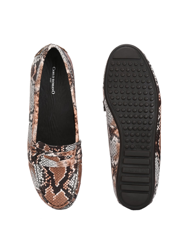 CARLO ROMANO BY WASAN MULTI COLOR VEGAN LEATHER SNAKE PRINT MOCCASIN FOR WOMEN