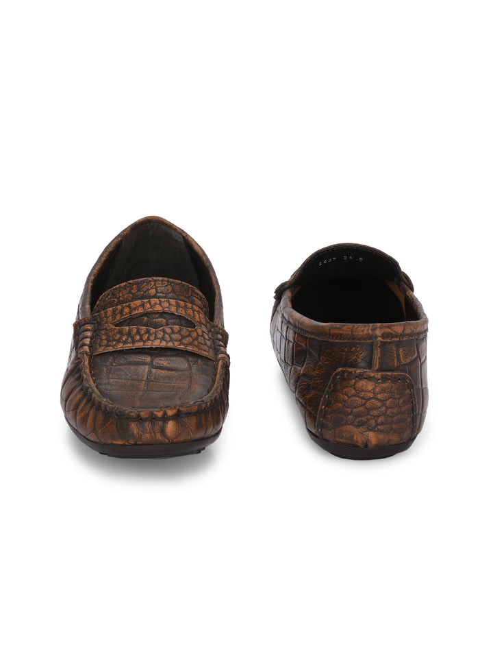 Carlo Romano Brown Italian croco printed Genuine Leather Loafer moccasin shoe for women