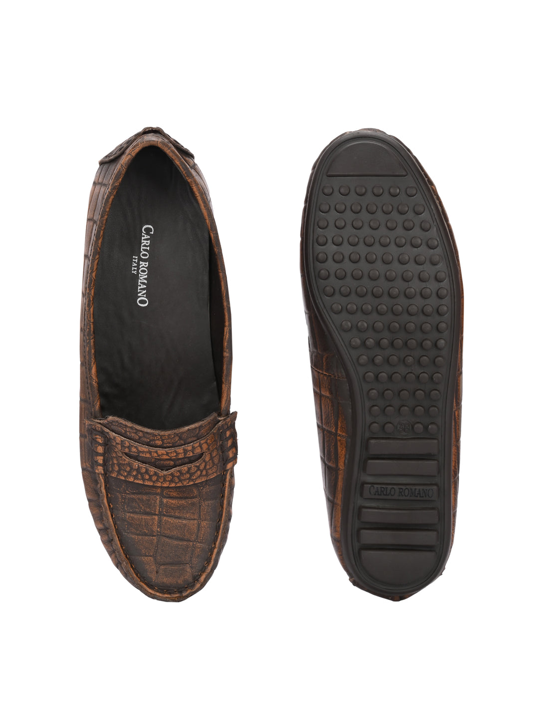 Carlo Romano Brown Italian croco printed Genuine Leather Loafer moccasin shoe for women