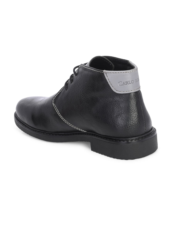 CARLO ROMANO BY WASAN BLACK GREY COLOR VEGAN LEATHER CASUAL DERBY BOOT FOR MEN