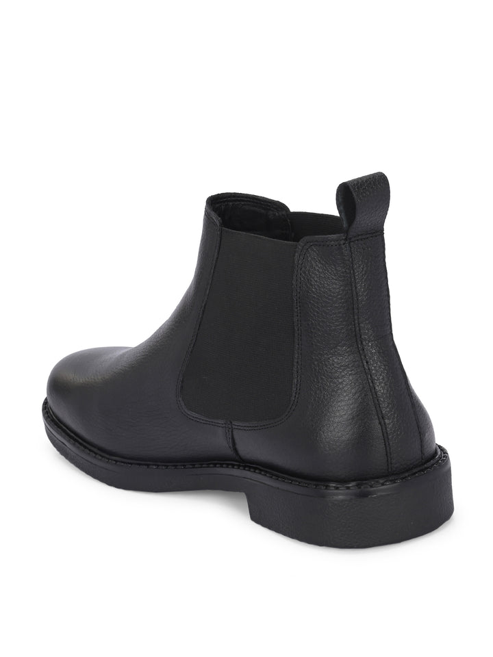 CARLO ROMANO BLACK COLOR BLACK GENUINE LEATHER SLIP-ONS ANKLE BOOT FOR MEN